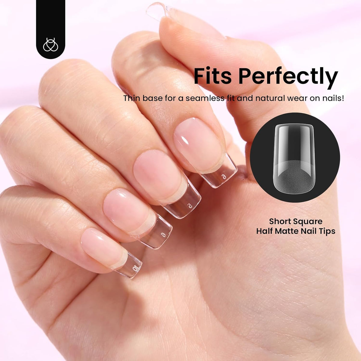 Beetles Gel Nail Tips Etch-X, Square Short, 576Pcs 12 Sizes, Pre-Shaped Half Matte Full Cover Soft