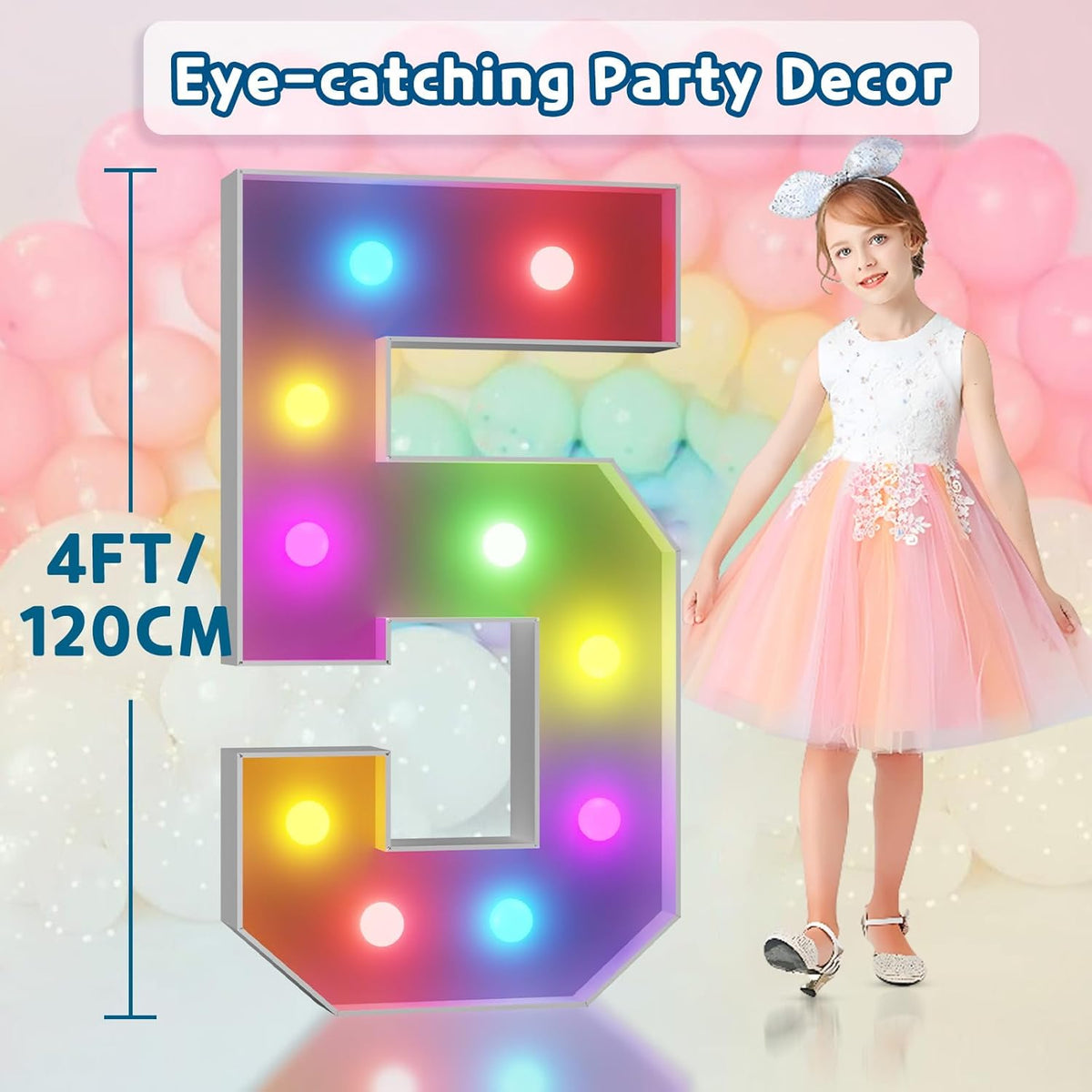 imprsv 4FT Colorful Marquee Numbers,18 Colors Number 5 with Remote, Light Up Numbers Sign for 50th