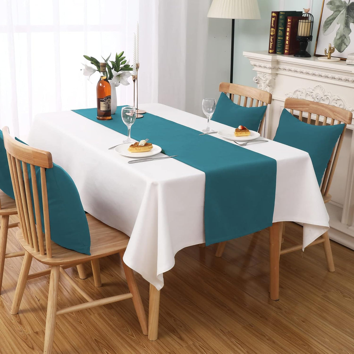 DUALIFE Teal Table Runner 14x72 inch Solid Color Thick Polyester Decorative Cloth Handcrafted for