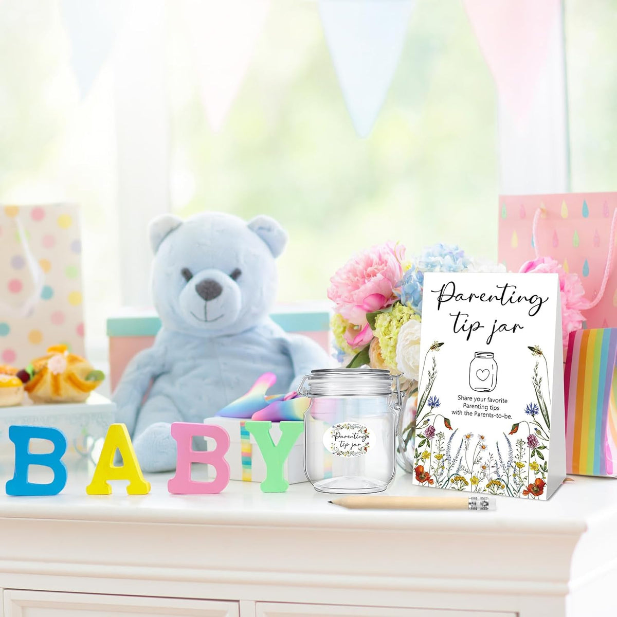 Roowest Baby Shower to Baby Advice Cards for New Parents to Be - Tip Jar Sign for New Parents 60