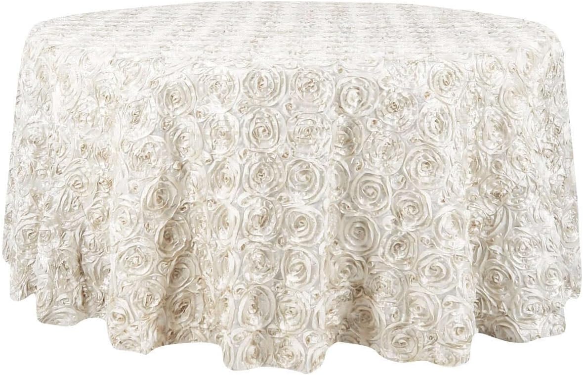 Efavormart 120" Wholesale Round Table Cover Ivory Grandiose Rosette 3D Satin Tablecloth for Wedding