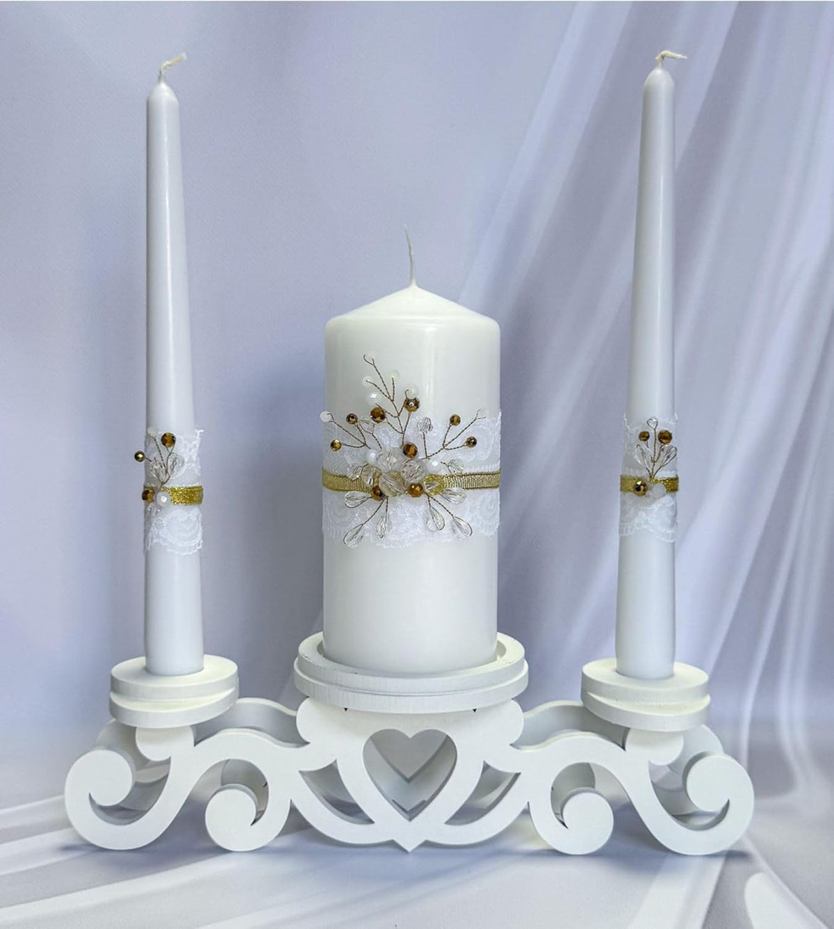 Unity Candle Set - Wedding Ceremony & Reception – 6” Pillar & Two 10” Taper Candles – Long Burning