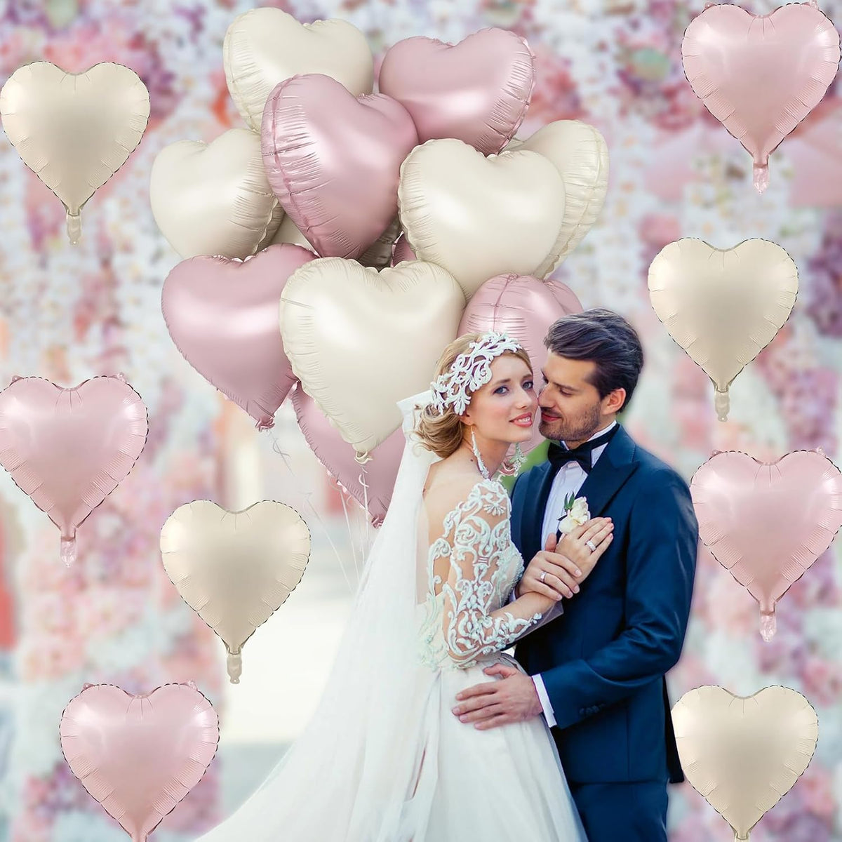 Pink White Heart Balloons, 18 Inch Baby Pink and Cream Helium Foil Heart Balloon 10Pcs Pastel Nude