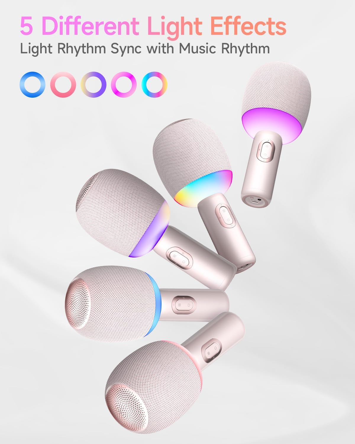 Wireless Bluetooth Karaoke Microphone, 5-in-1 Portable Handheld Mic Speaker with Dynamic Lights