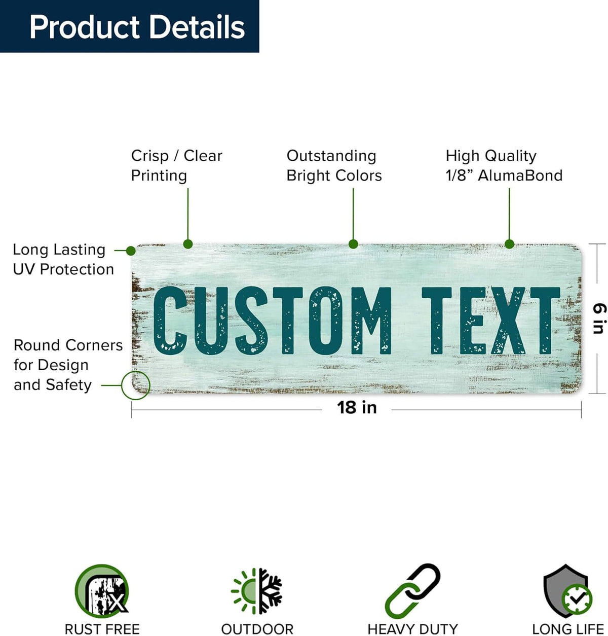 Custom Sign, Custom Street Sign, 11 Font Colors, 13 Font Styles, 4 Hole Options, 22 Sizes, 6x18