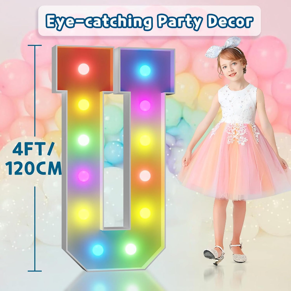 imprsv 4FT Colorful Marquee Light Up Letters U, 18 Colors Large Light up Letters Alphabet Sign with