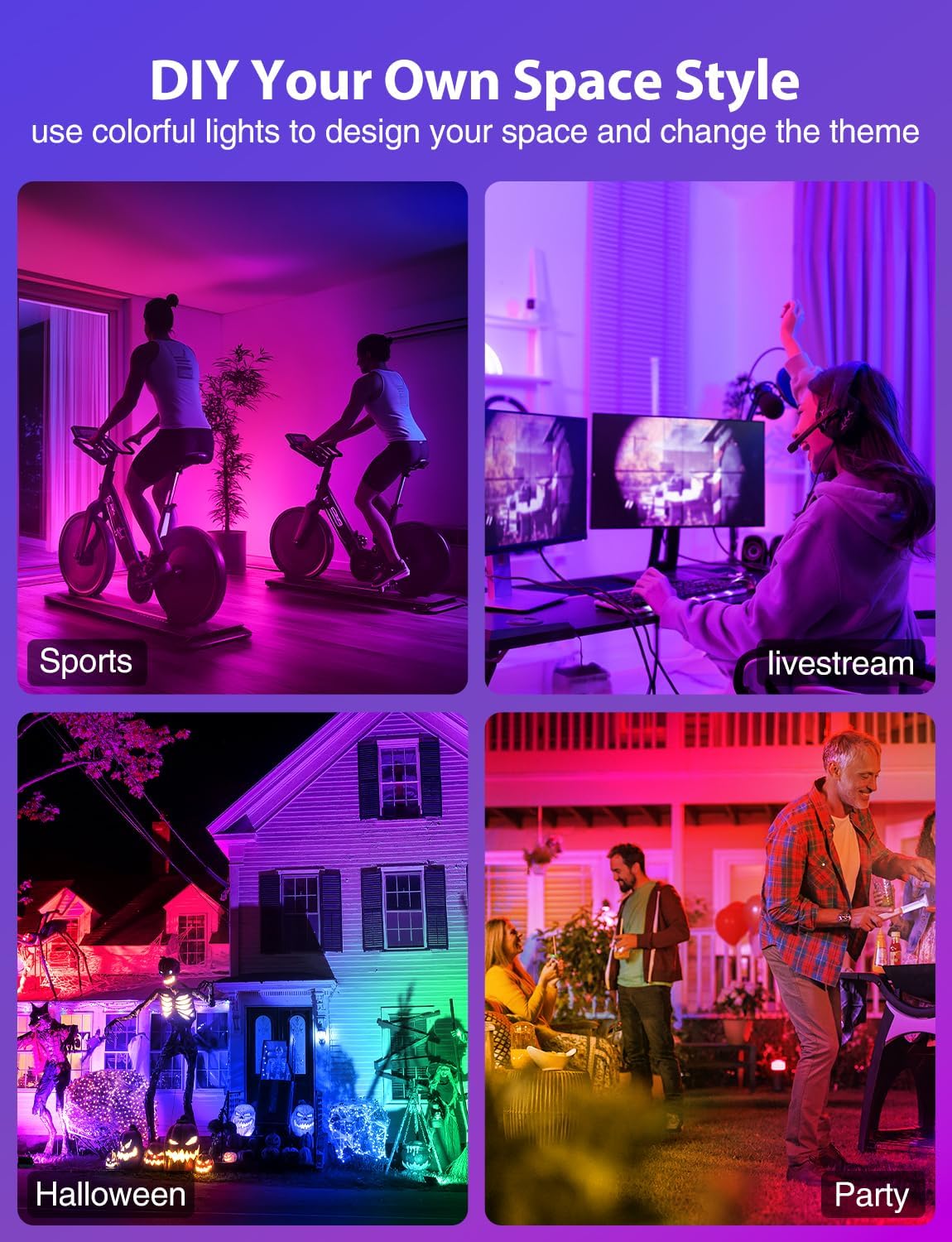 LED Flood Light 600W Equiv, 60W RGB Outdoor Color Changing Stage floodlights with Remote, IP66