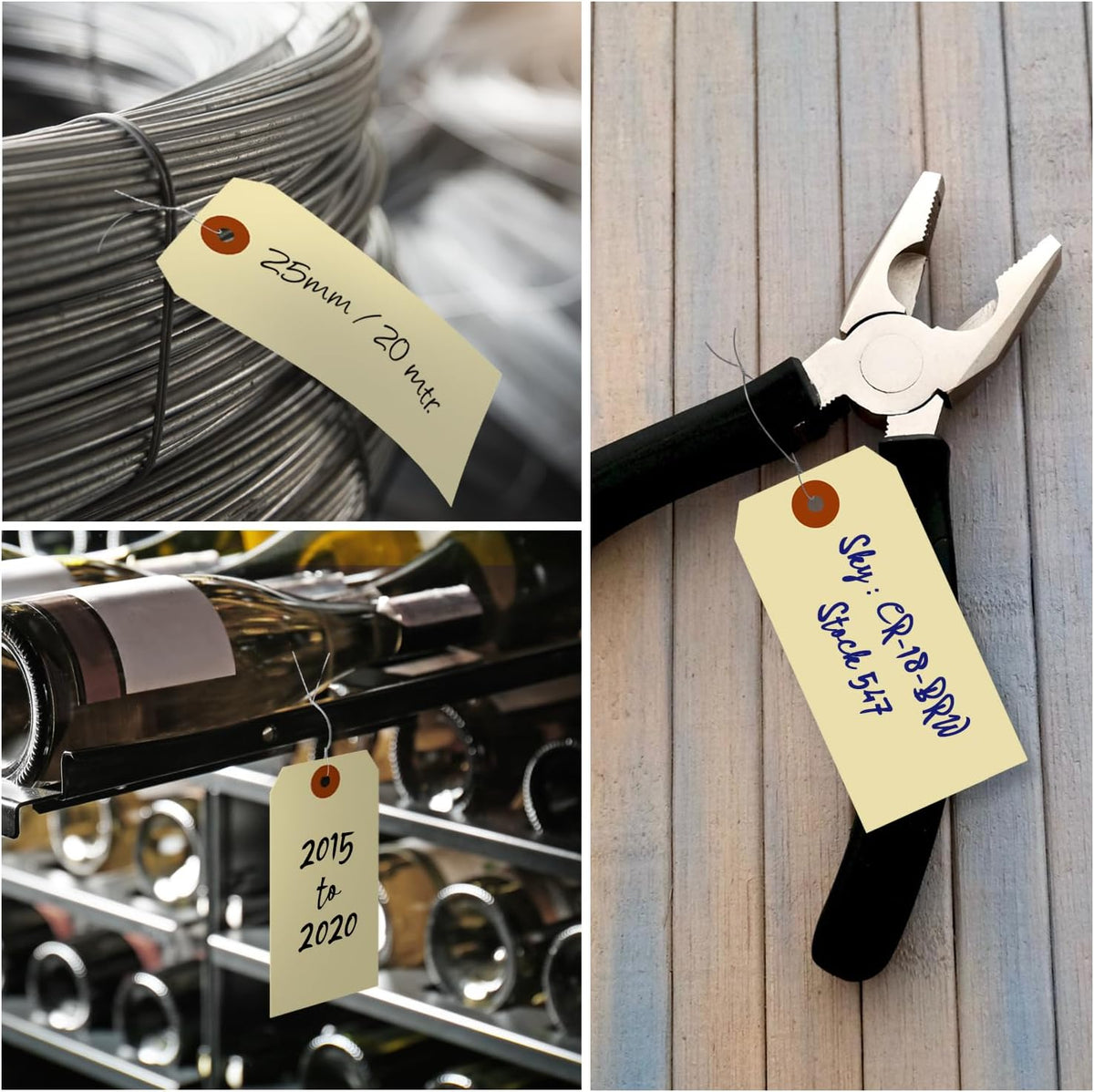 SmartSign Blank Manila Tags with Wire (Pre-Attached)- Pack of 100, Size-5, 13pt Thick Cardstock