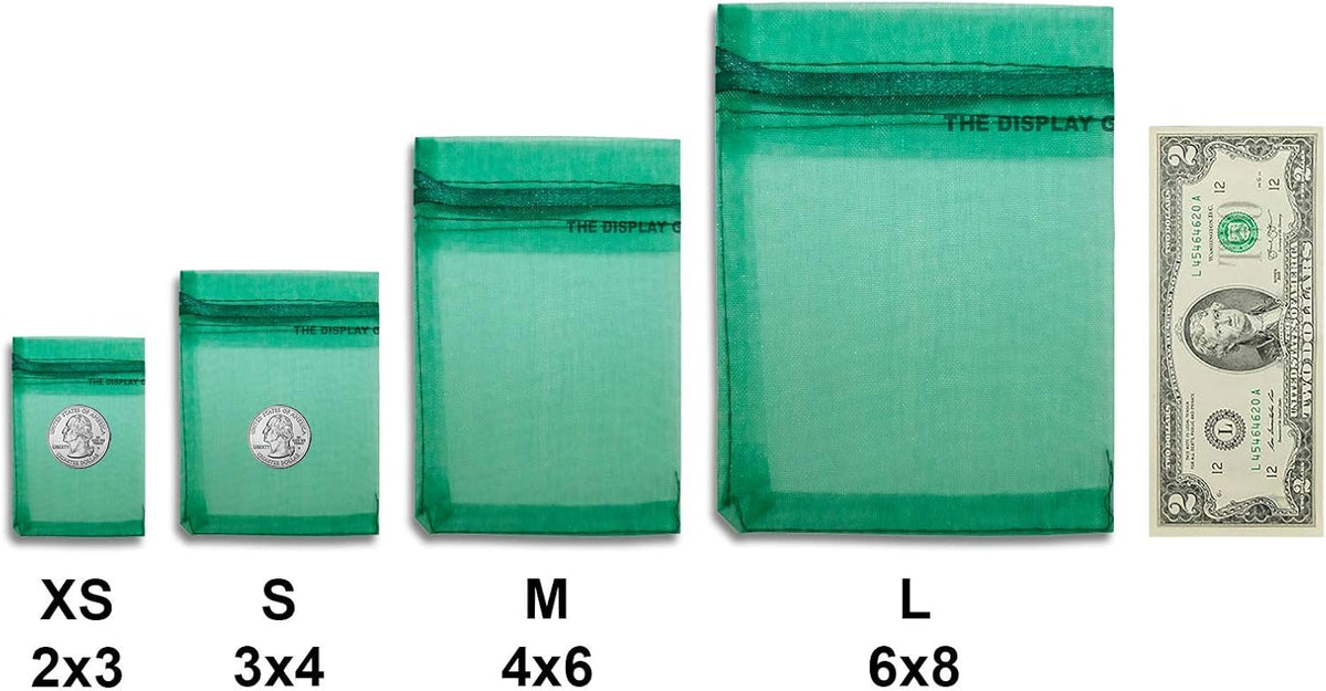TheDisplayGuys 48-Pack 2" x 2-3/4" Dark Green Sheer Organza Gift Bags with Drawstring, Jewelry