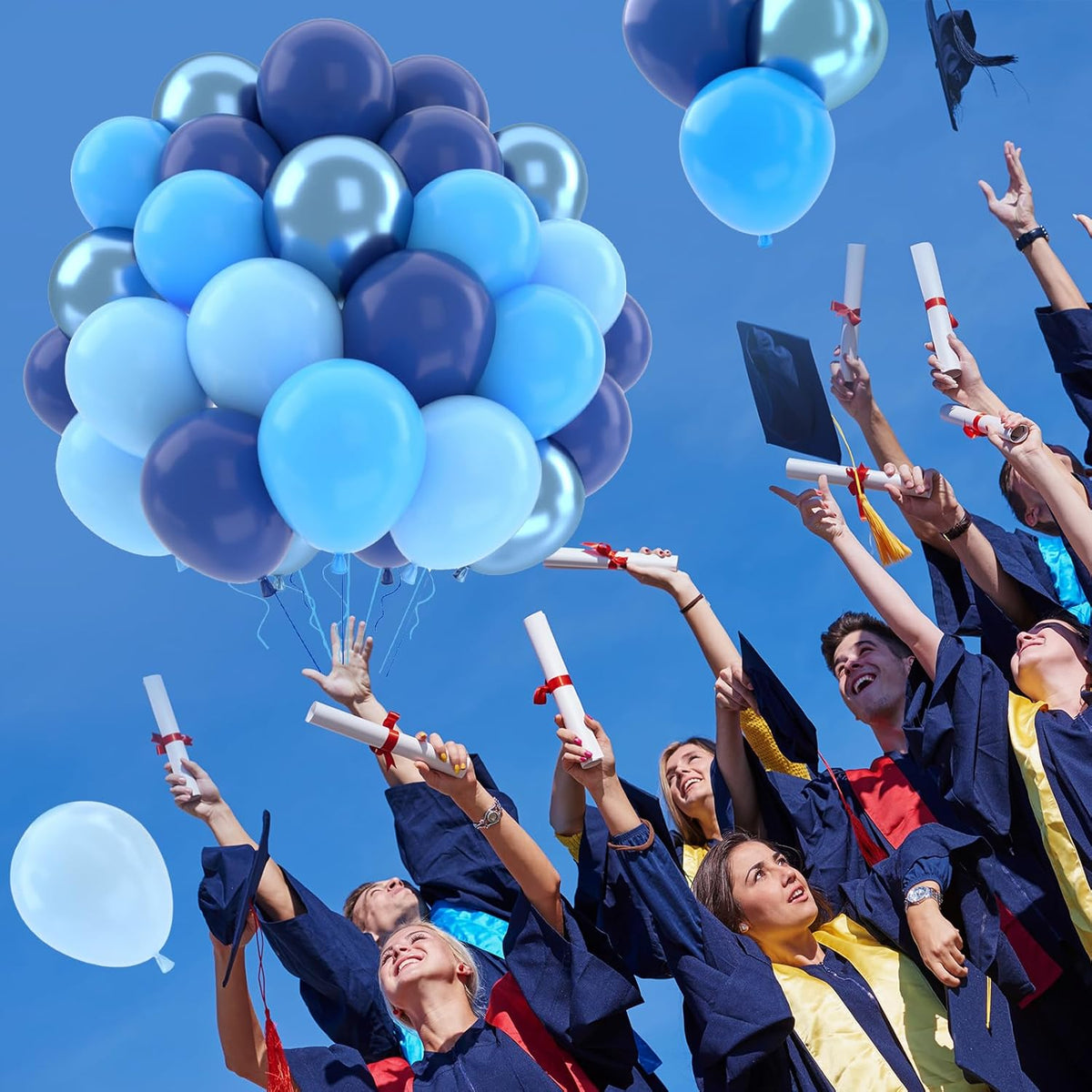 Patimate Blue Balloons Set, 50 pcs 12 inch Metallic Navy Blue, Pastel Light Blue Latex Balloons Kit