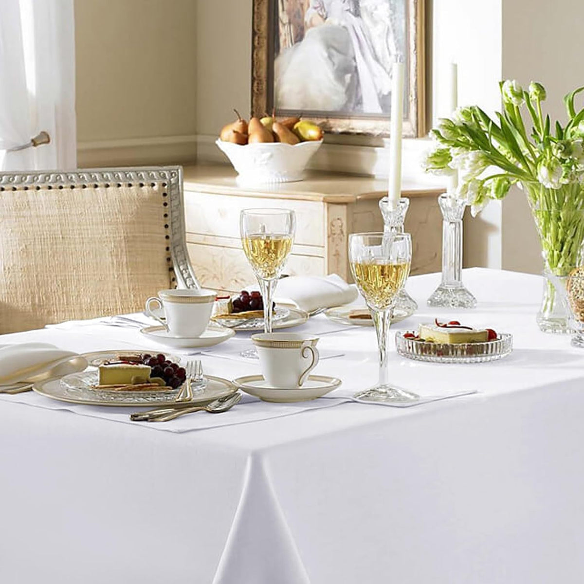 Fitable White Table Clothes for Rectangle Tables, 6 Pack - 90 x 156 Inch - Reusable and Elegant