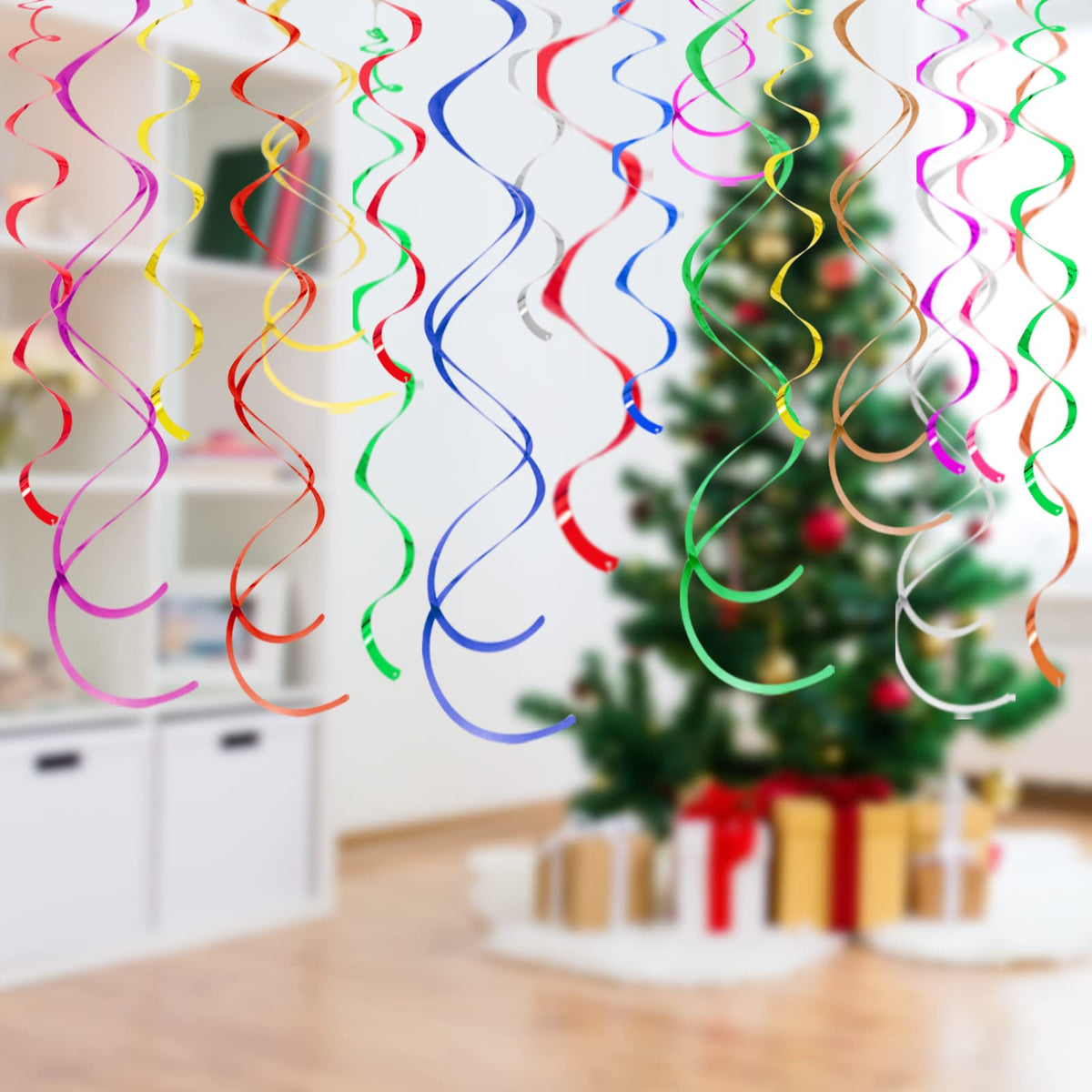 Colorful Ceiling Swirl Foil Decorations Hanging Plastic Streamer Themed Swirl Party Decoration for