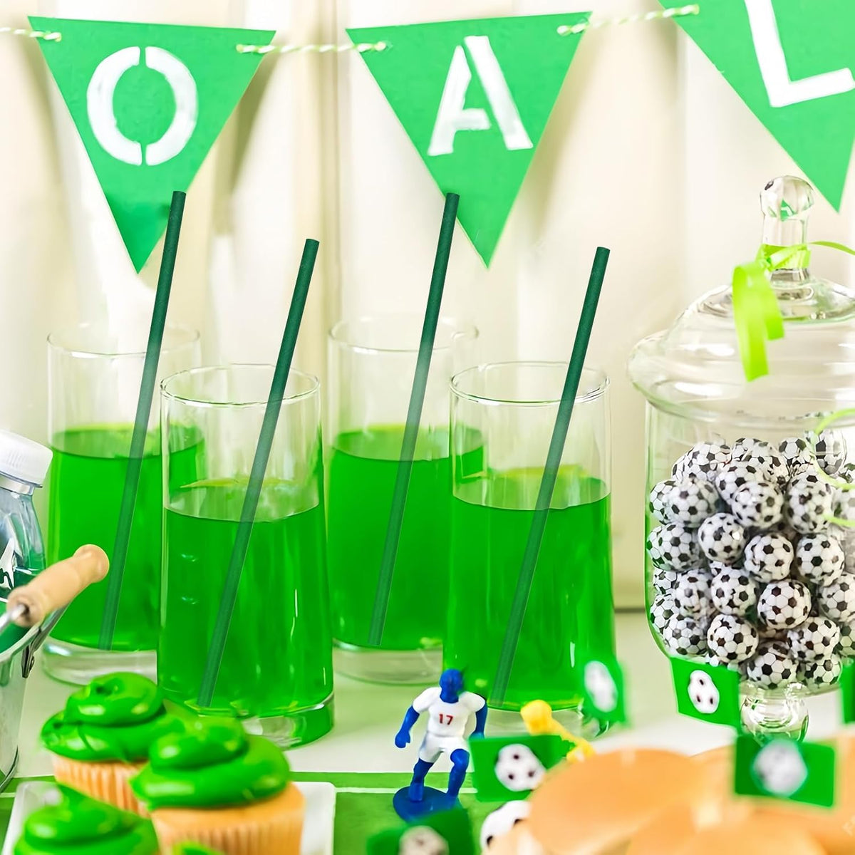 Disposable Paper Straws Solid Green - 7.75'' x 0.24'', 100 Counts - for Drinking, Beverage, Juice