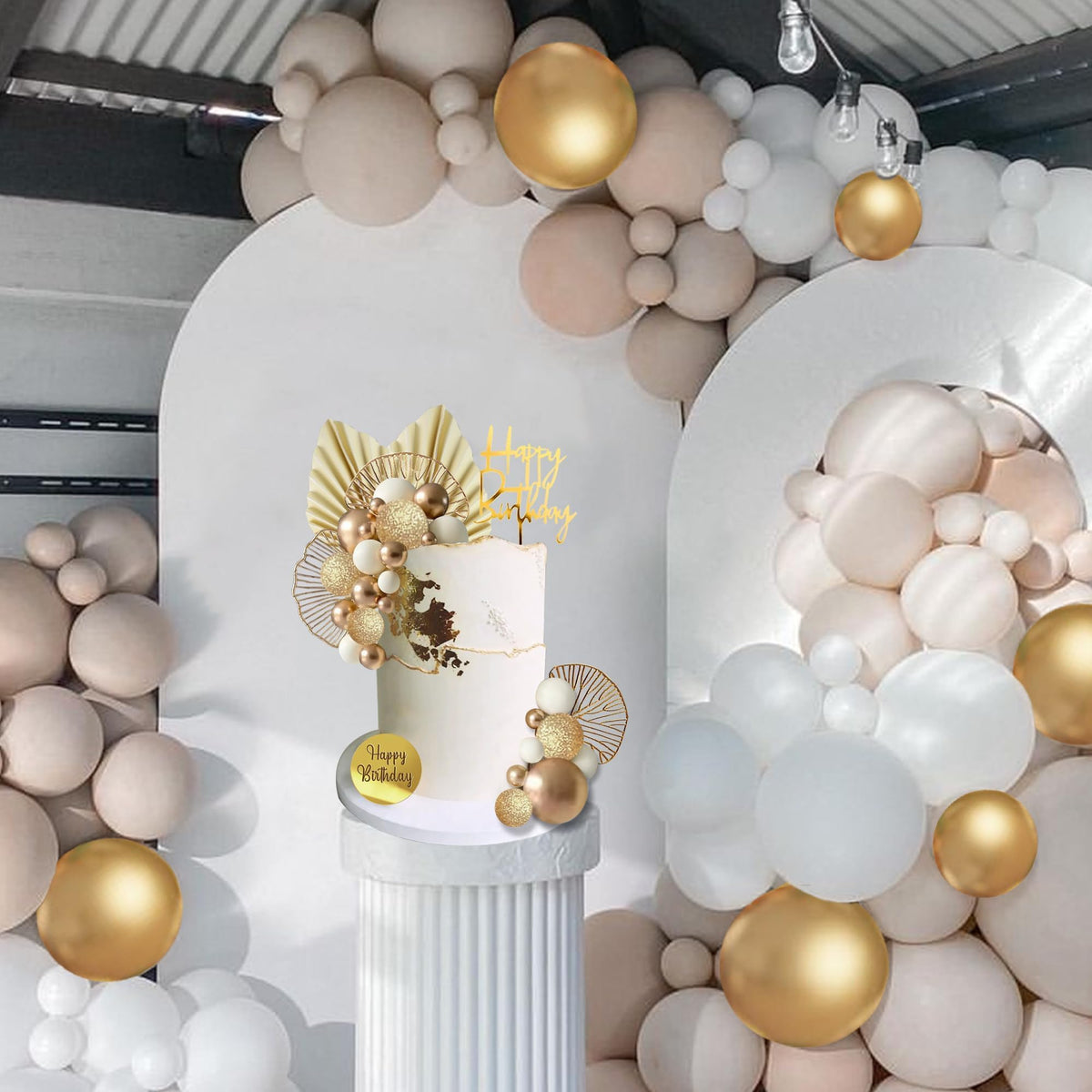 White Gold Balls Cake Toppers Balls Birthday Cake Decorations for Birthday Boho Wedding Baby Shower