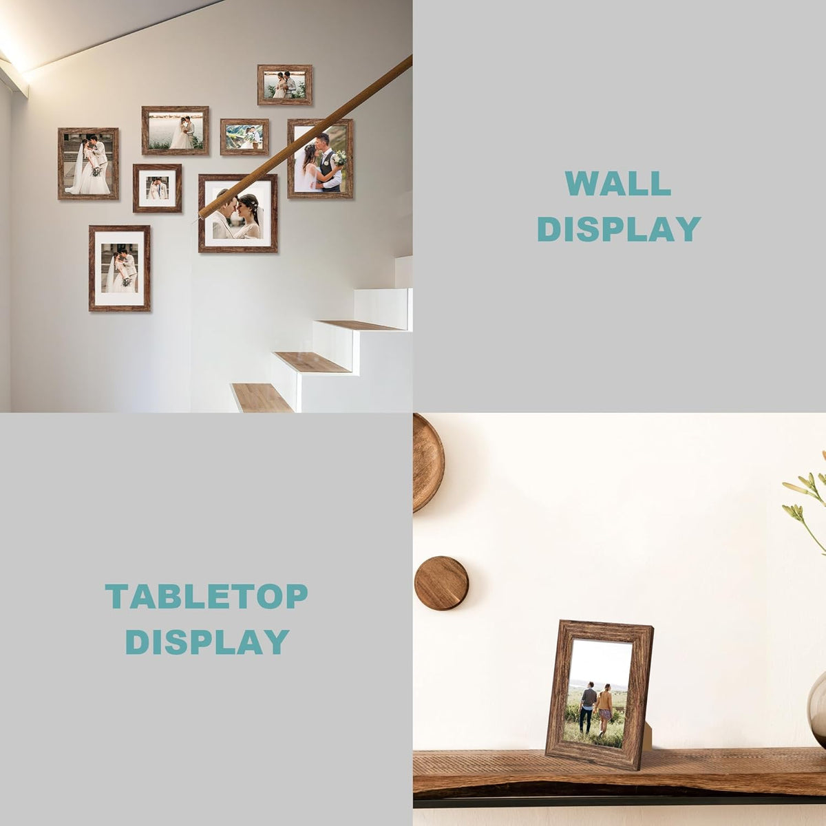 8x8 Picture Frame Set of 4 with HD Glass, Display 6x6 Pictures with Mat or 8 x 8 Without Mat