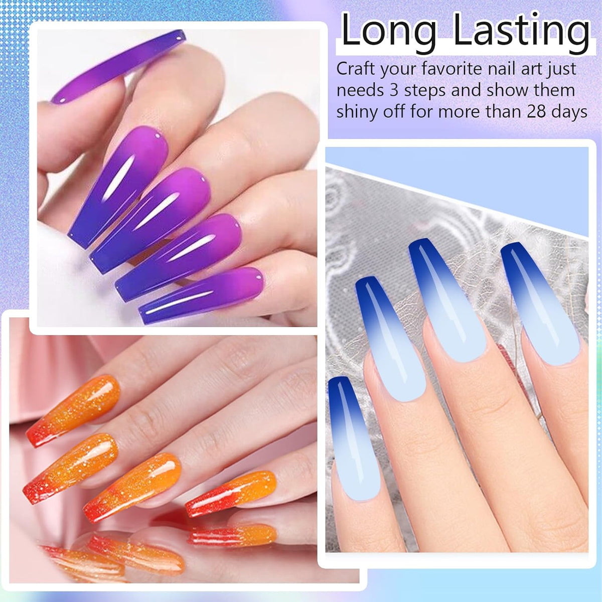 Color Dip Powder Set, 6 Colors Mood Changing Dip Powder Color Change, Glossy Nail Art Manicure DIY