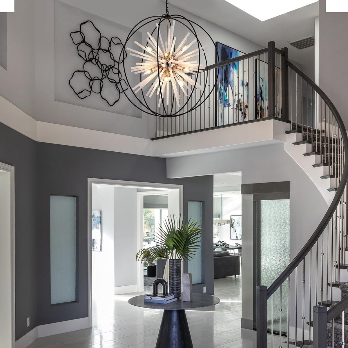 31.5" Black Gold 16-Light Globe Sputnik Chandelier Modern Industrial Adjustable Hanging Ceiling