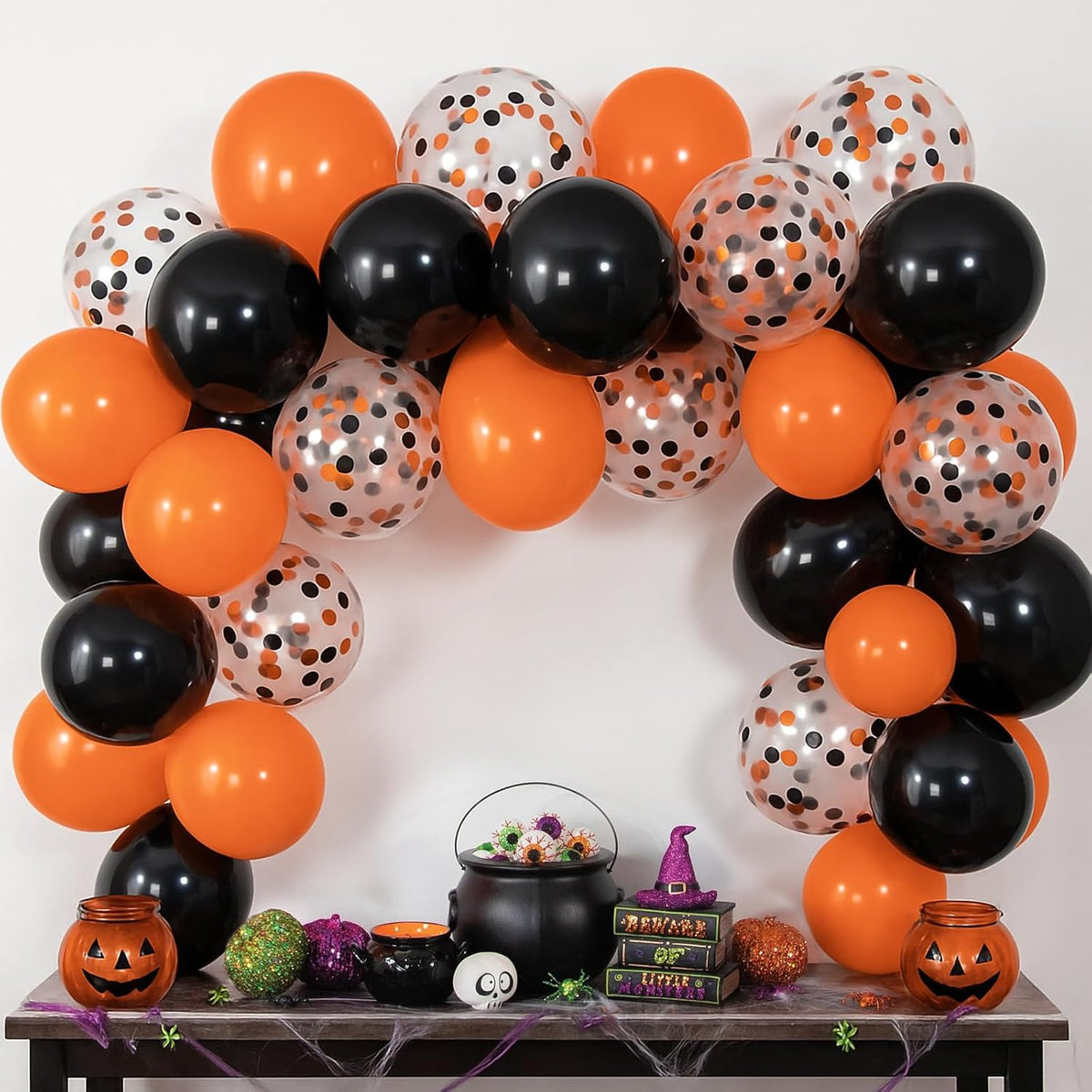 Patimate Black Orange Halloween Balloons Set, 50 pcs 12 inch Orange Black Confetti Latex Balloons