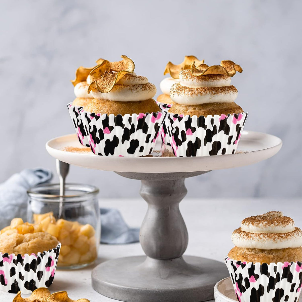 Waline 300 Pcs Cow Print Cupcake Liners - 2x1.2 Inch Cow Animal Baking Cups Holders for Baby