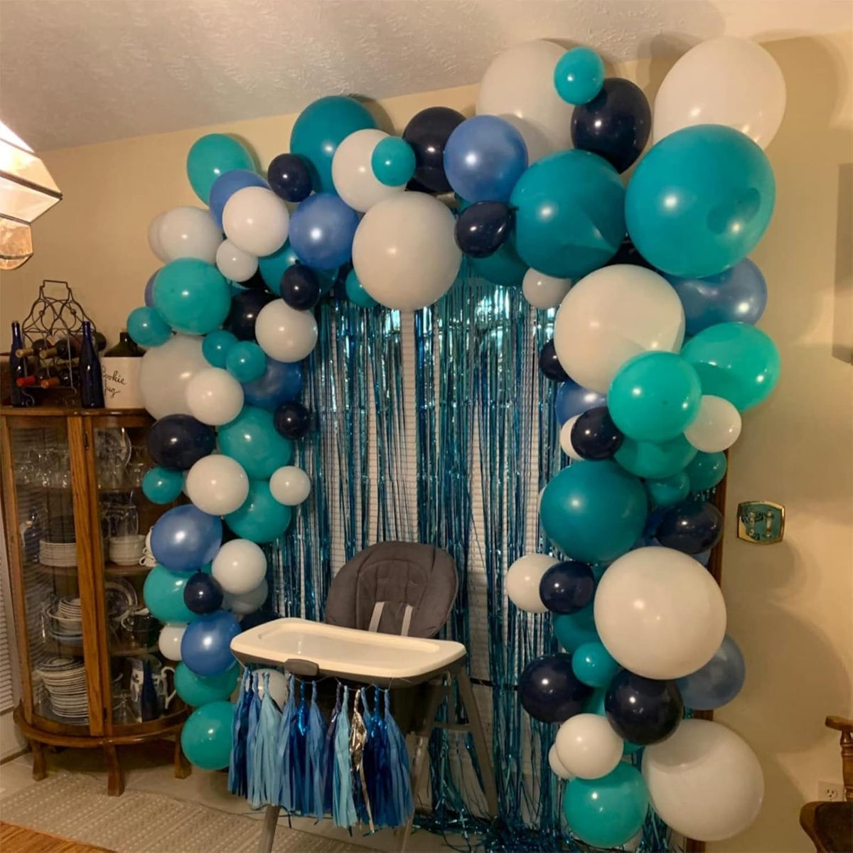 Blue White Balloons, 50 Pcs 12 Inch Teal Blue Navy Blue Light Blue Matte White Latex Balloons
