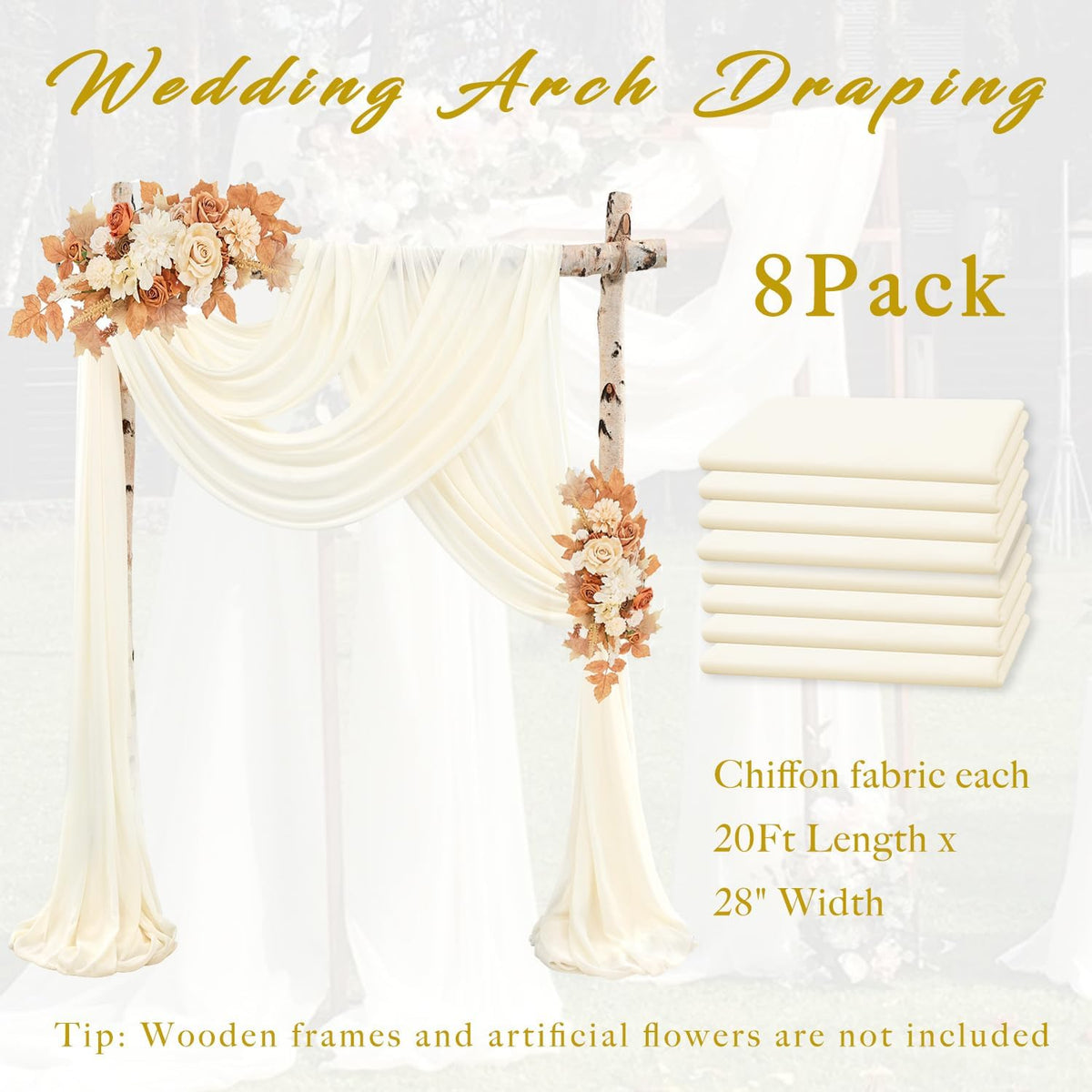 Wedding Arch Draping Fabric 8 Panels 20Ft Length x 28" Width Ivory Arch Drapes Chiffon Fabric Sheer