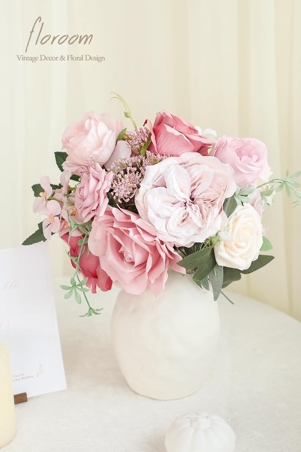 Floroom Dusty Rose Cream Artificial Flowers Fake Roses Peonies and Greenery Combo Box Set for DIY