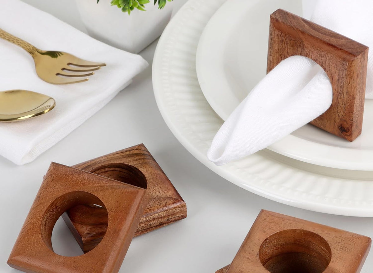 Wooden Napkin Rings Set of 12 Fall Decor for Home Square Acacia Wood Napkin Holders for Dining
