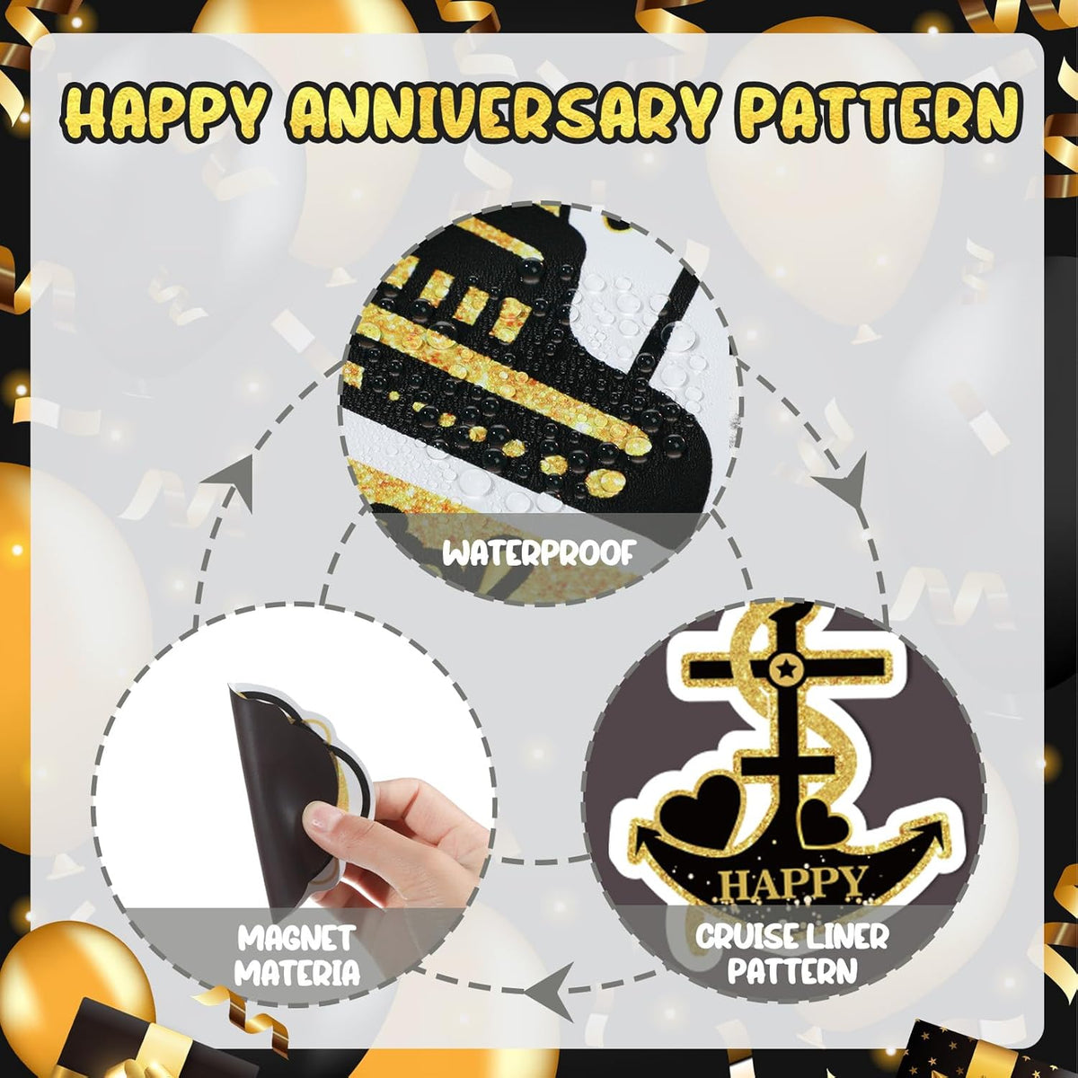 50th Anniversary Cruise Door Magnets Decorations, Gold Black Happy 50th Anniversary Cruise Ship