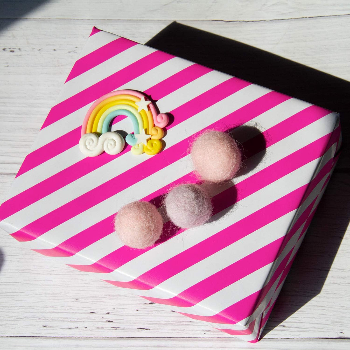 WRAPAHOLIC Reversible Wrapping Paper - Mini Roll - 17 Inch x 33 Feet - Hot Pink and Stripes Design