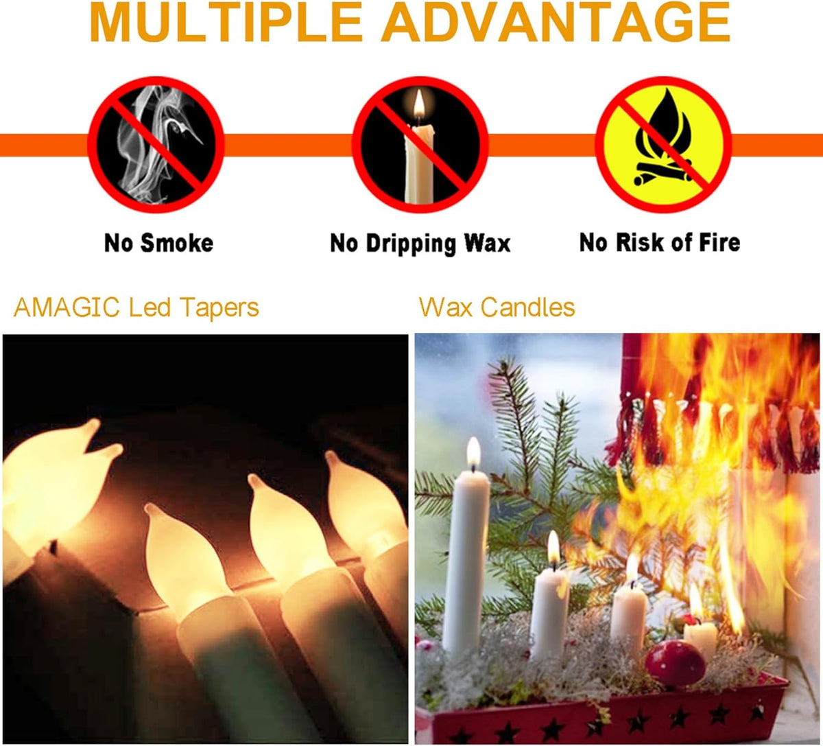 Amagic 12 Pcs Flameless LED Taper Candles, No Remote, Magical Hanging Floating Candles, Battery