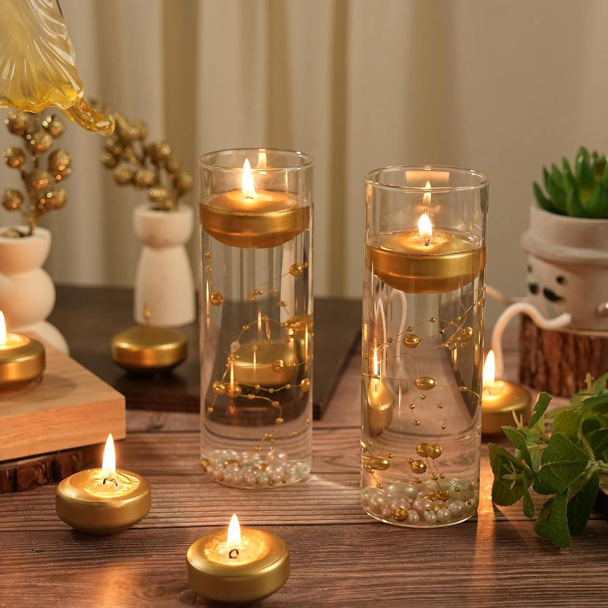 2 inch Gold Floating Candles, 48 Pack Unscented Floating Candles for Centerpieces,5-6 Hours Water