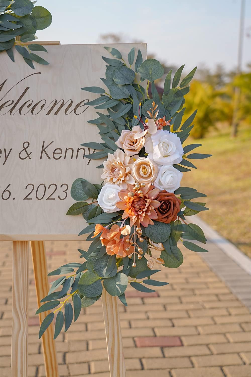ponatia Wedding Arch Flowers (Pack of 2), Artificial Burnt Orange Flowers for Wedding Welcome Signs