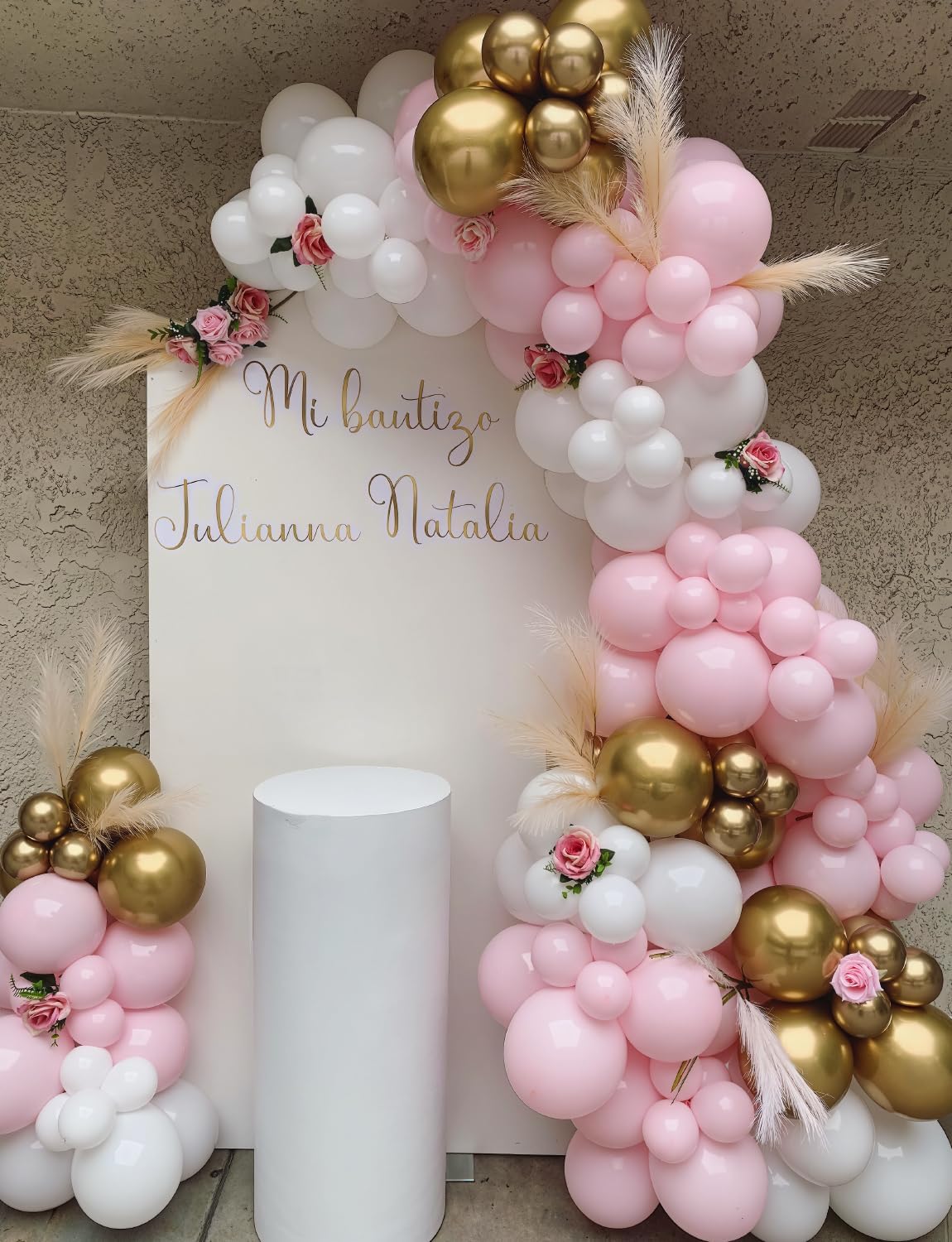 Pink and Gold Balloons Set - 12 Inch Light Pink White Balloons Shiny Metallic Gold Balloon Glitter