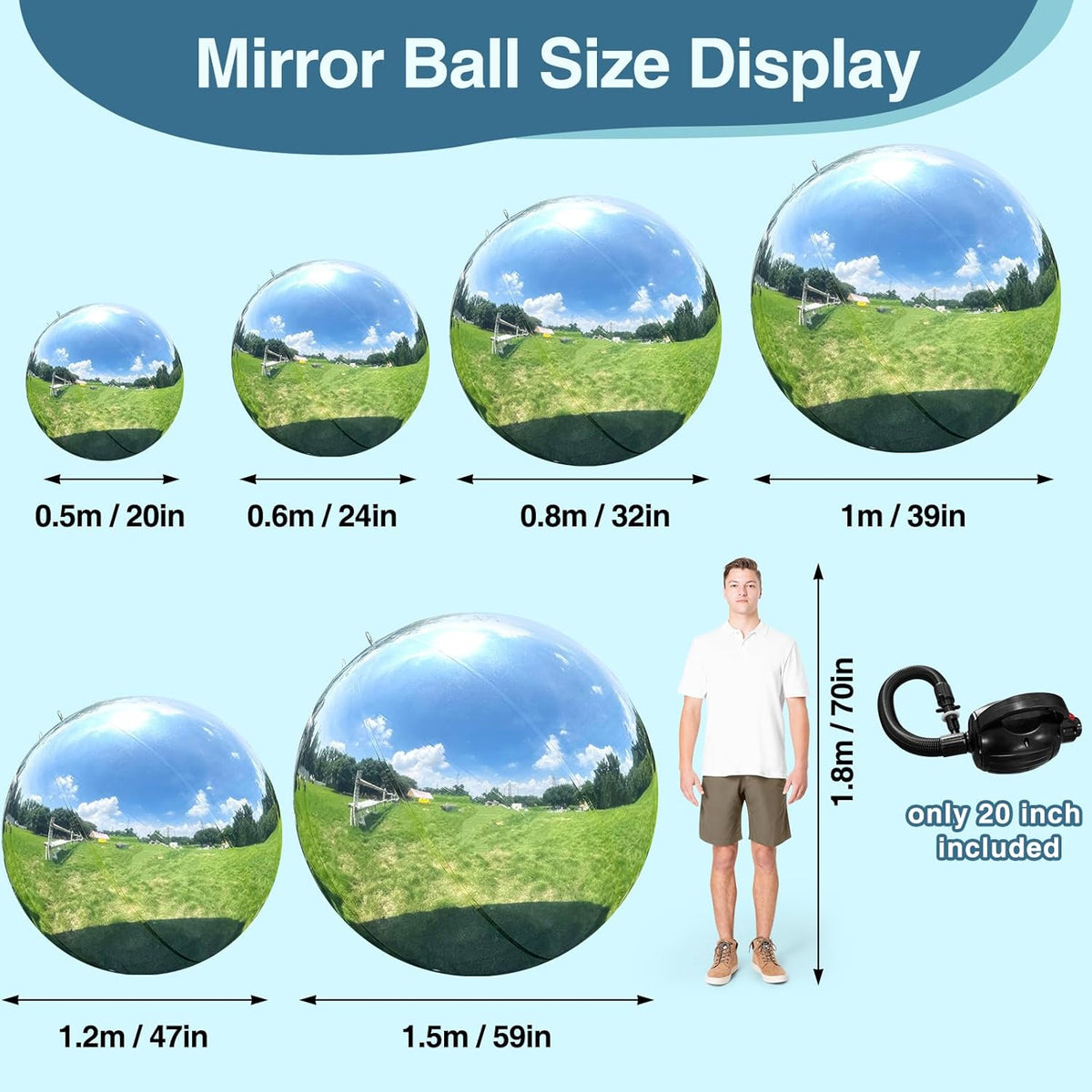 Inflatable Mirror Ball, Silver Big Shinny Balls Reusable Large PVC Disco Ball Balloon for Large