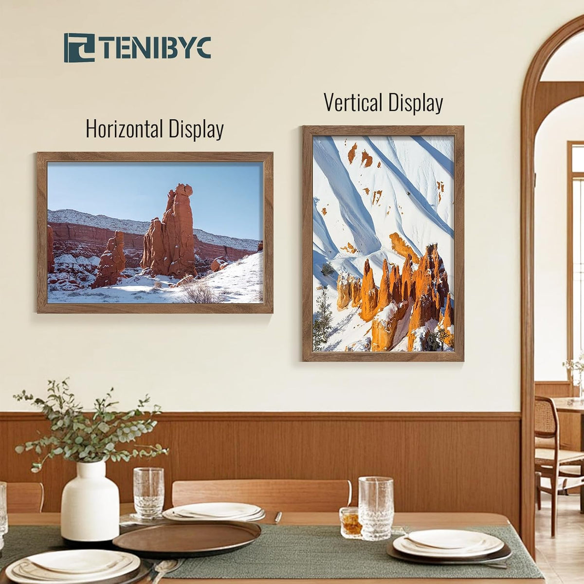 16x24 Frame - 4 Pack, Walnut Brown Wood Grain, Display 16x24 or 24x16 Photos, Posters and Puzzles