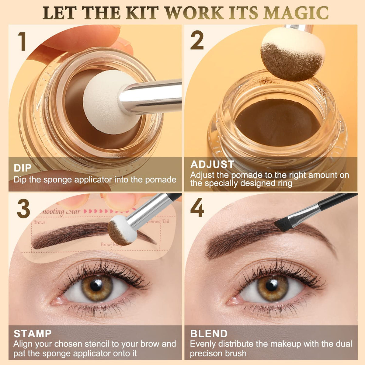 LAVONE Eyebrow Stamp Stencil Kit for Eyebrow, Brow Stamp Trio Kit with Waterproof Eyebrow Pencil