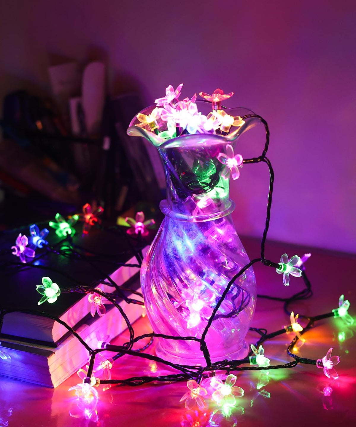 Pastel Flower String Lights Indoor Decorations, 33ft 100 LED USB Plug in Aesthetic Cherry Blossom
