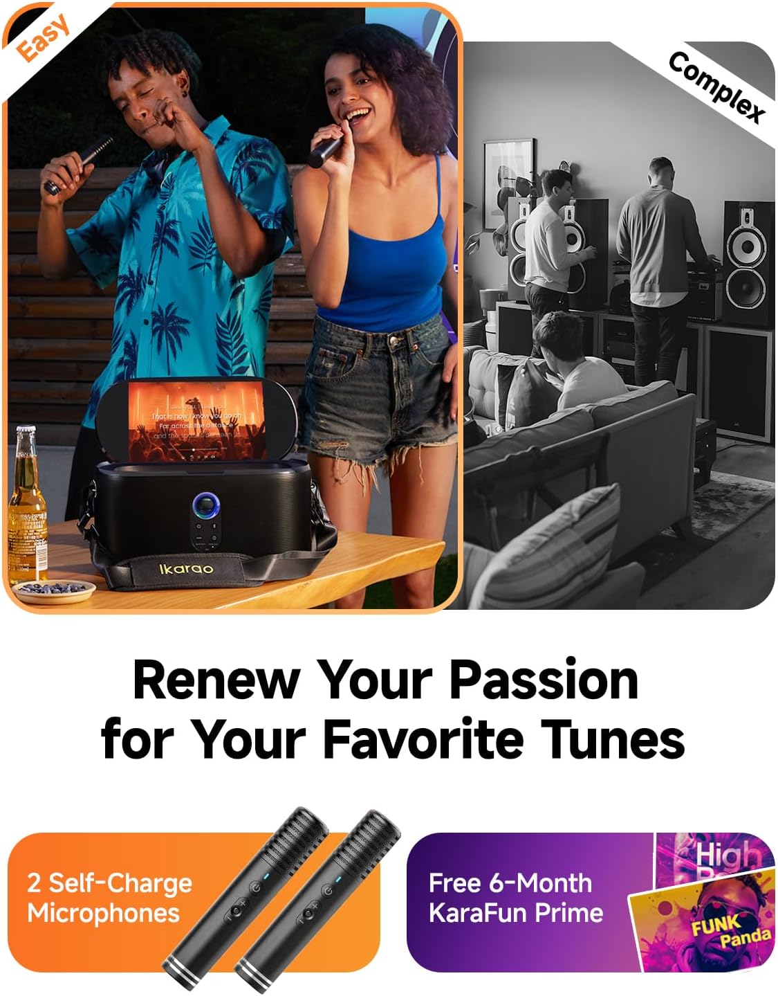 Ikarao Karaoke Machine for Adults, with Lyrics Display, Karaoke System for YouTube, 280W Speaker