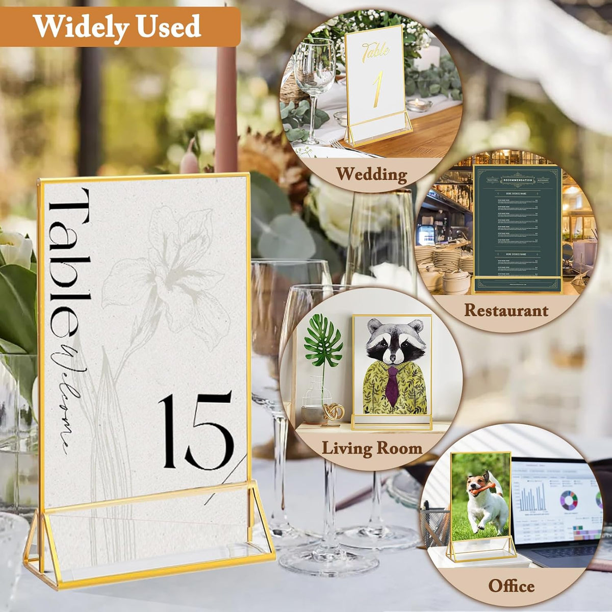Floroom 12 Pack 5x7 Inch Clear Acrylic Sign Holders, Double-Sided Gold Display Stand Picture Frames