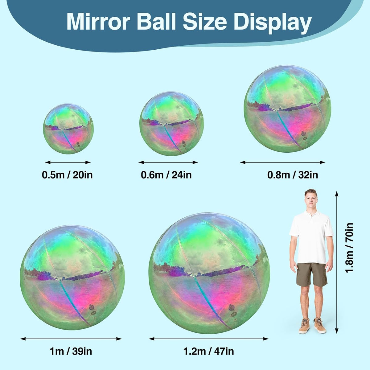 3PCS Iridescent Inflatable Mirror Ball, Big Shinny Balls Reusable Large PVC Disco Ball Balloon for