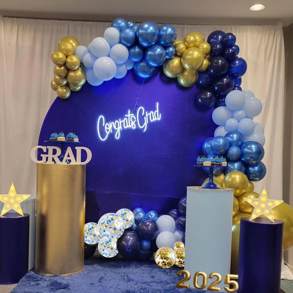 Blue and Gold Balloons,65pcs 12 inch Navy Blue Balloon Metallic Blue Gold Confetti Balloons for