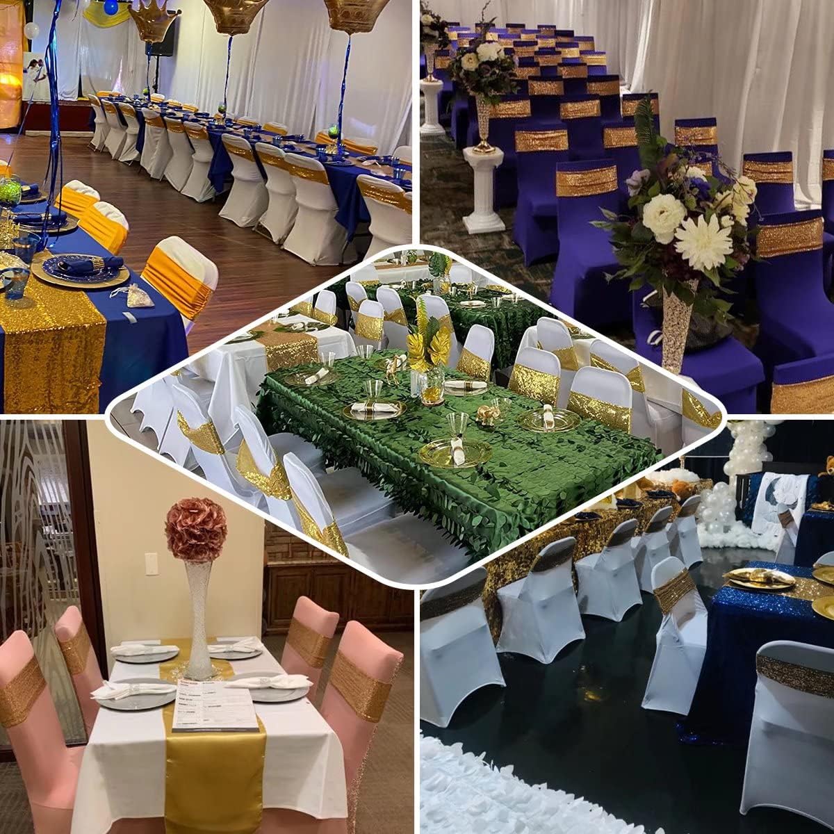 25 Pcs Chair Sashes Sequin Stretch Chair Bands Spandex Polyester Bows for Party Hotel Wedding
