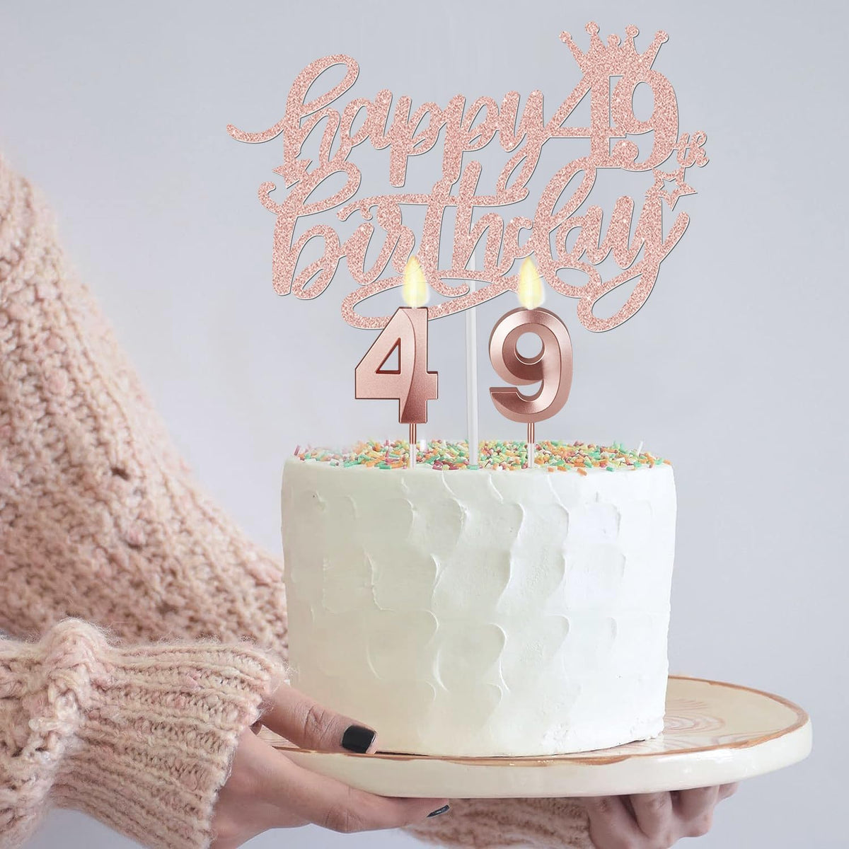 49 Birthday Decorations for Women Including Birthday Sash and Tiara, Cake Topper and Candles, 49