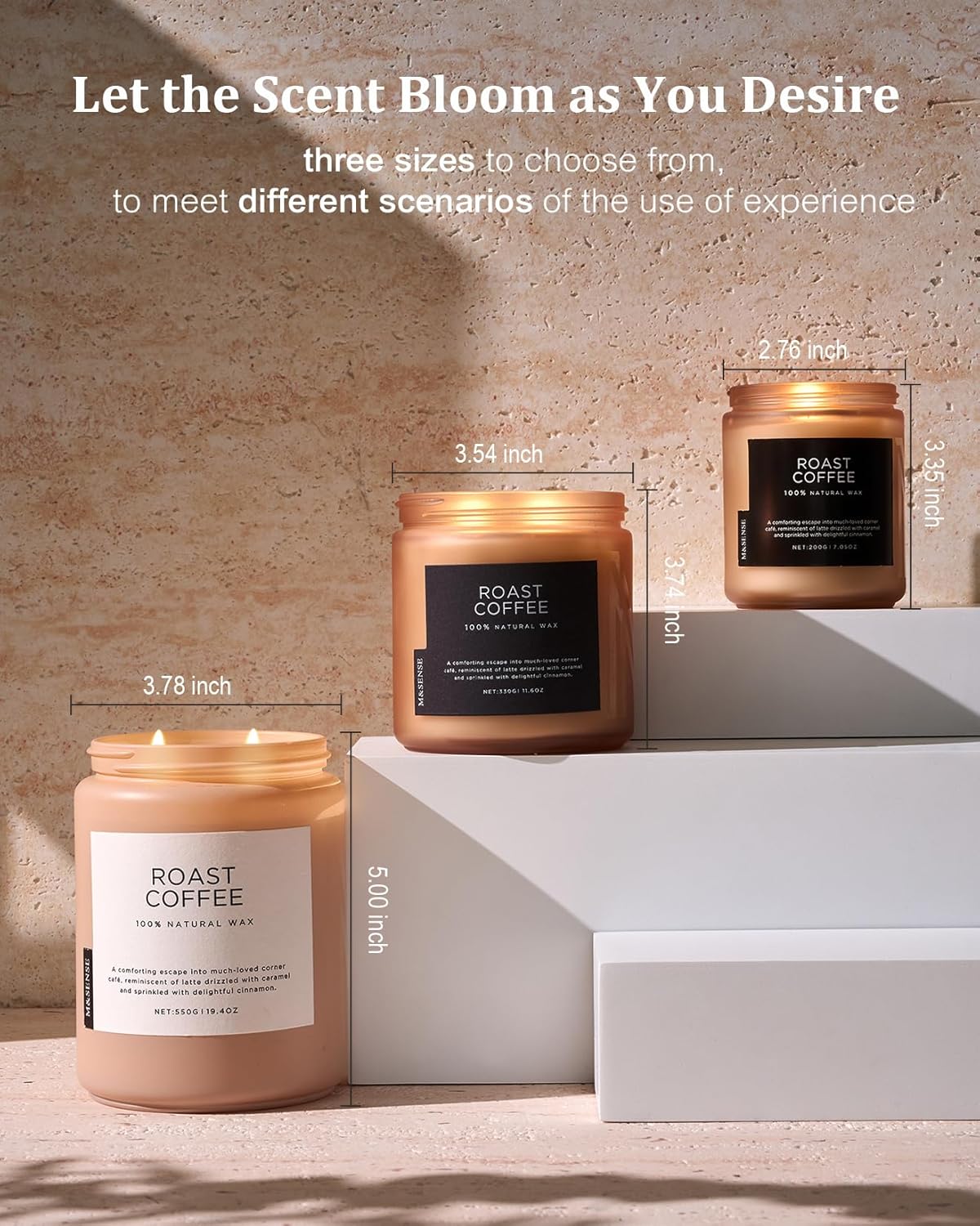 M&SENSE Coffee Candles Scented Strong, 2 Wick Jar Candle 19.4oz, 110 Hours Burning Time, Organic