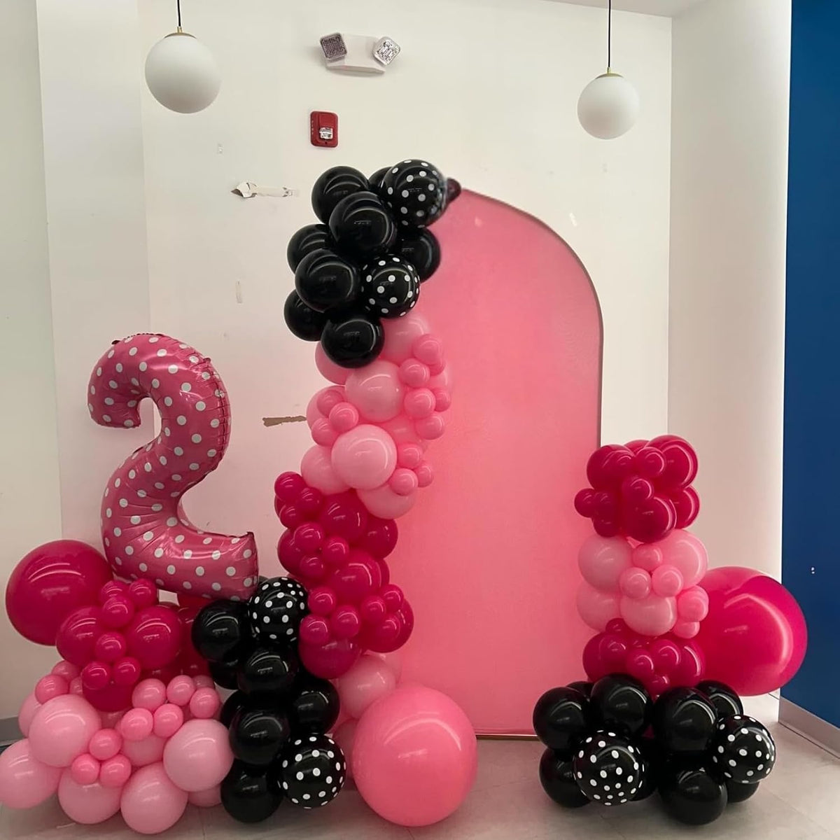 Pink and Black Balloons,50Pcs 12 Inch Hot Pink White Black Dots Metallic Pink Latex Balloons,for