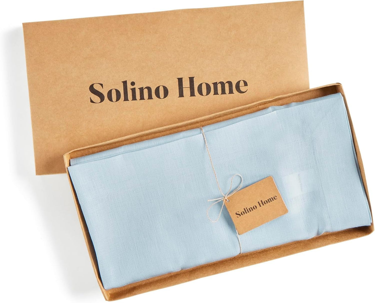 Solino Home Linen Tablecloth 52 x 52 Inch - 100% Pure Linen Ice Water Square Tablecloth - Fete