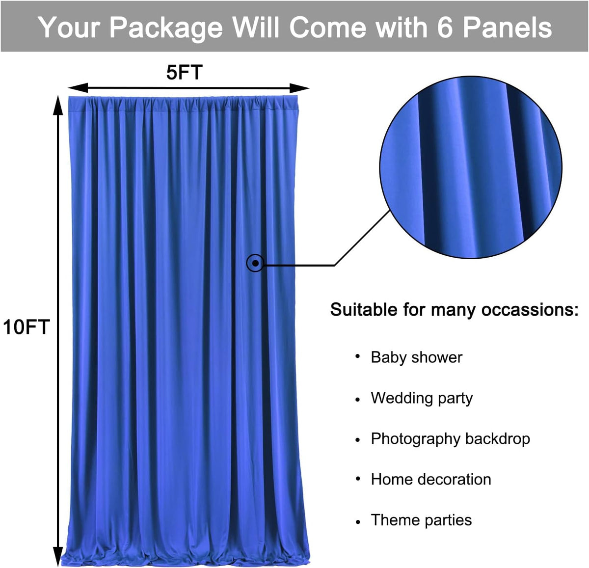 30ft x 10ft Wrinkle Free Royal Blue Backdrop Curtain for Party, Polyester Royal Blue Photo Backdrop