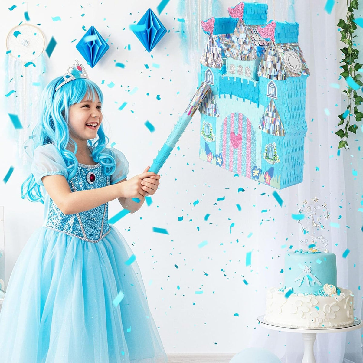 WERNNSAI Princess Castle Pinata - Ice Castle Pinata Blue Princess Party Decorations for Girls
