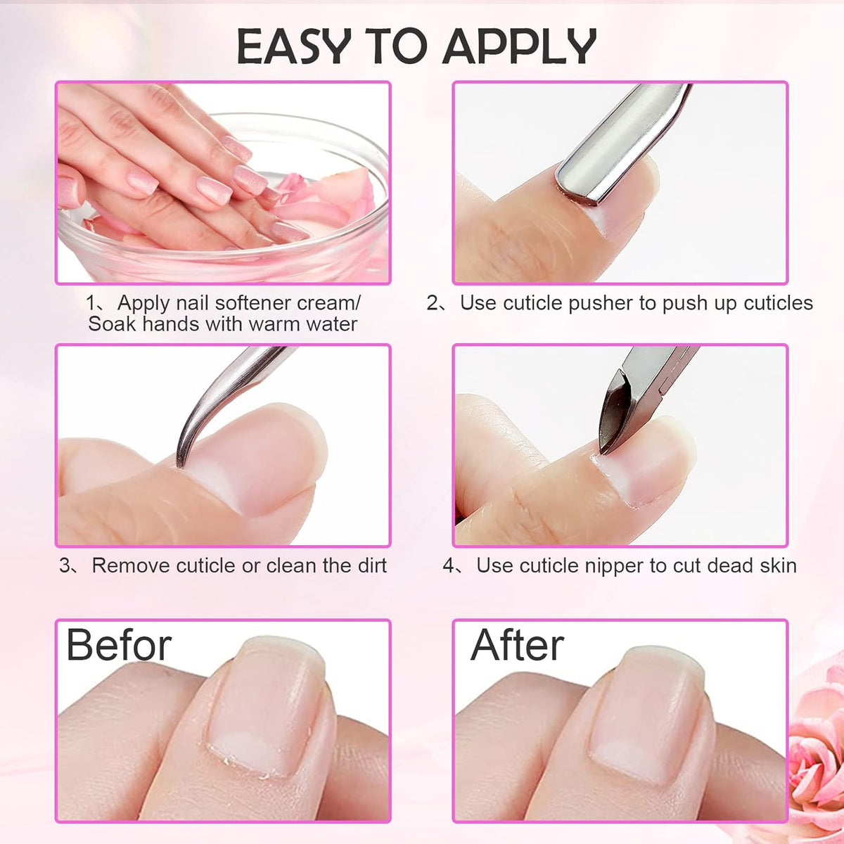 Makartt Cuticle Trimmer with Cuticle Pusher, 3 PCS Pink Nail Cuticle Nipper Professional Pedicure