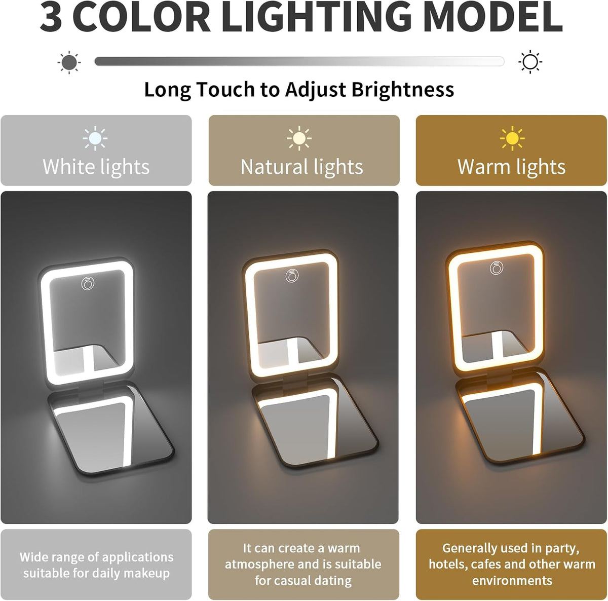 Kintion 2025 Pocket Mirror, Rechargeable Dimmable 3 Color Lighting 1X/3X LED Compact Travel Makeup